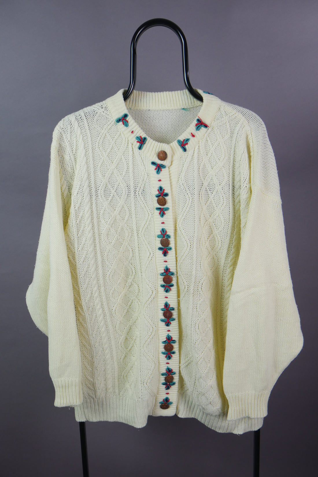 The Vintage Embroidered Cable Knit Cardigan (Women's L)