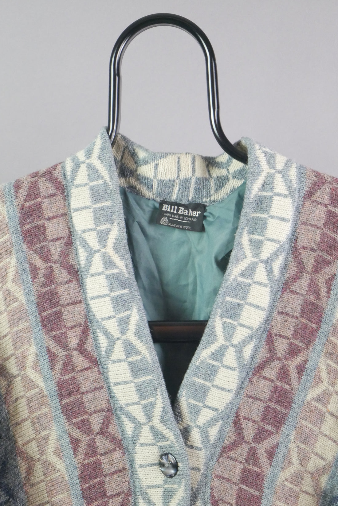 The Vintage Aztec Pure Wool Knit Lined Jacket with Balloon Sleeves (S)