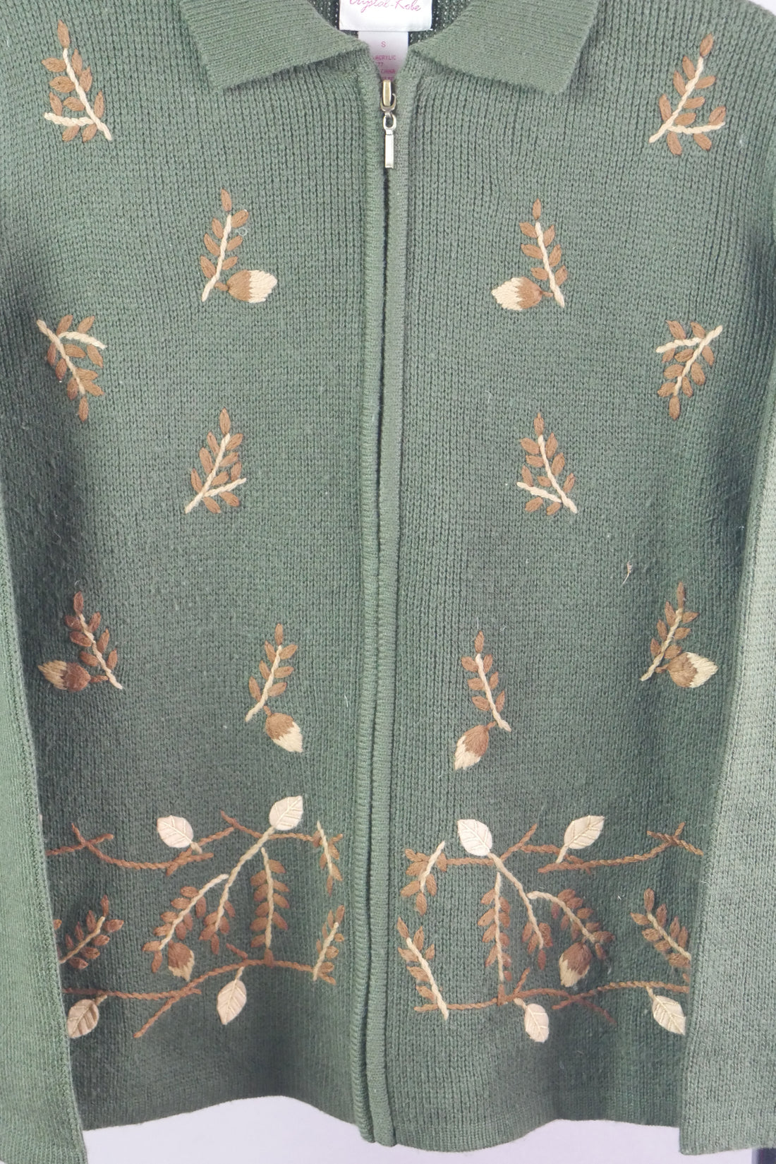 The Vintage Leaf Knit Zip Up Cardigan (S)
